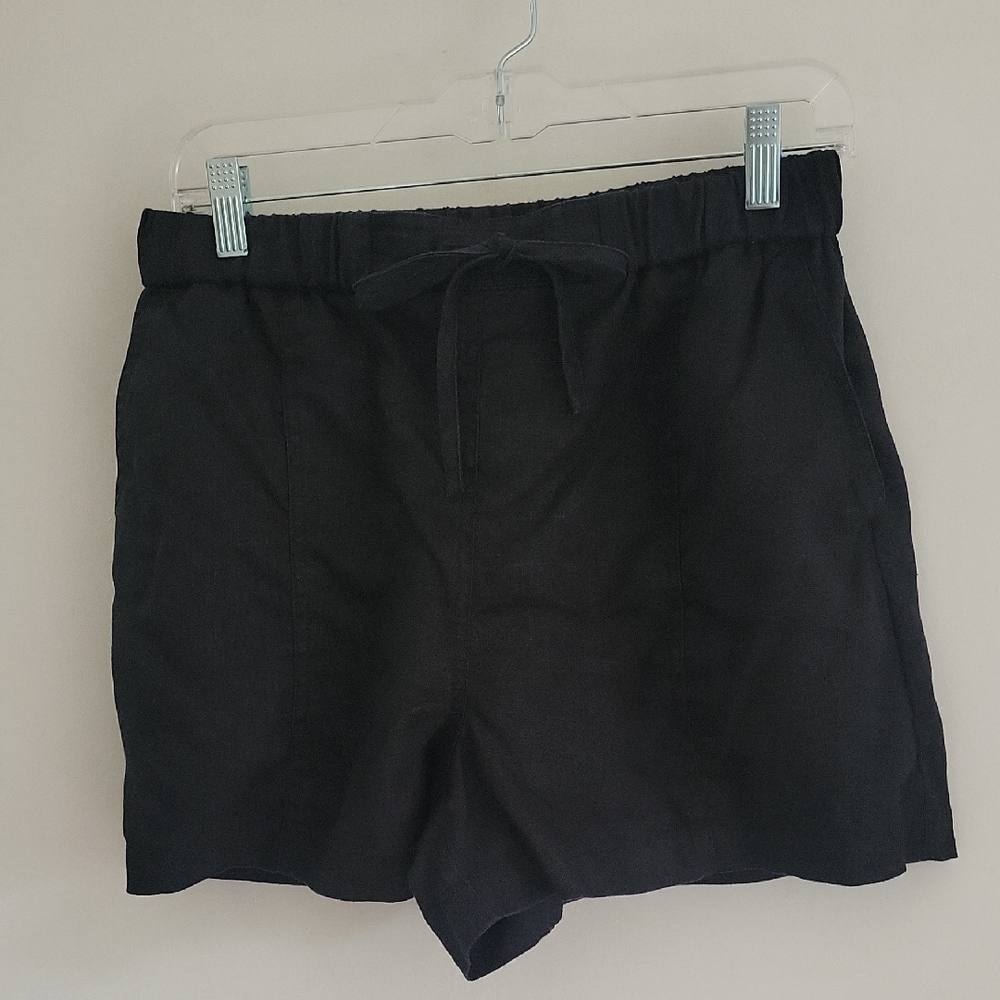 ATM Black Linen Elastic Waistband Shorts Sz 8